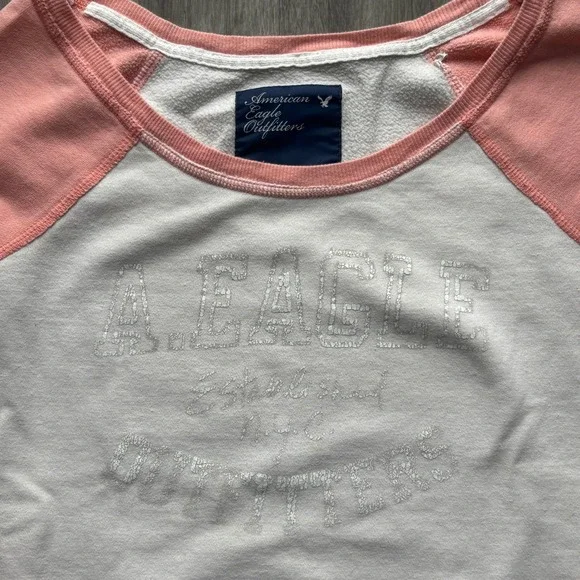 American Eagle Outfitters Sweatshirt Womens M Coral White Raglan Pullover - Picture 2 of 4